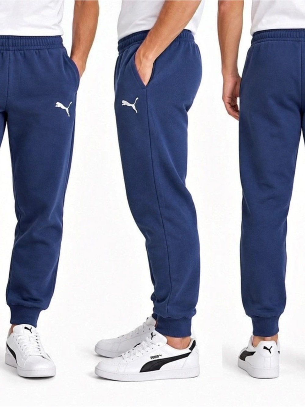 PUMA Men's Large Navy Blue Fleece Jogger Sweatpants Elastic Waist Cuffed Ankles